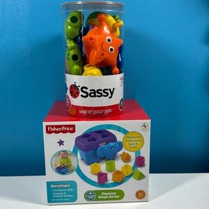 Infant Baby Toy Bundle 6 Months + Pop n Pour Pals Elephant Shape Sorter Gifts